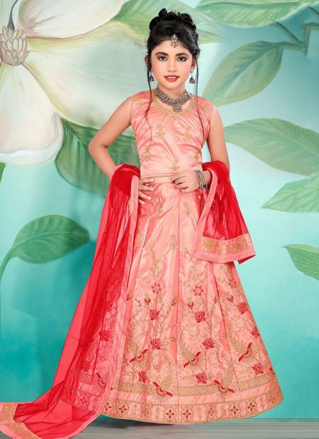 Peach Colour Latest Designer Silk Festive Wear Kids Lehenga Collection 175